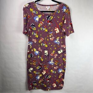 LuLaRoe Disney Alice Wonderland Purple Tunic Dress M Mad Hatter Queen Hearts